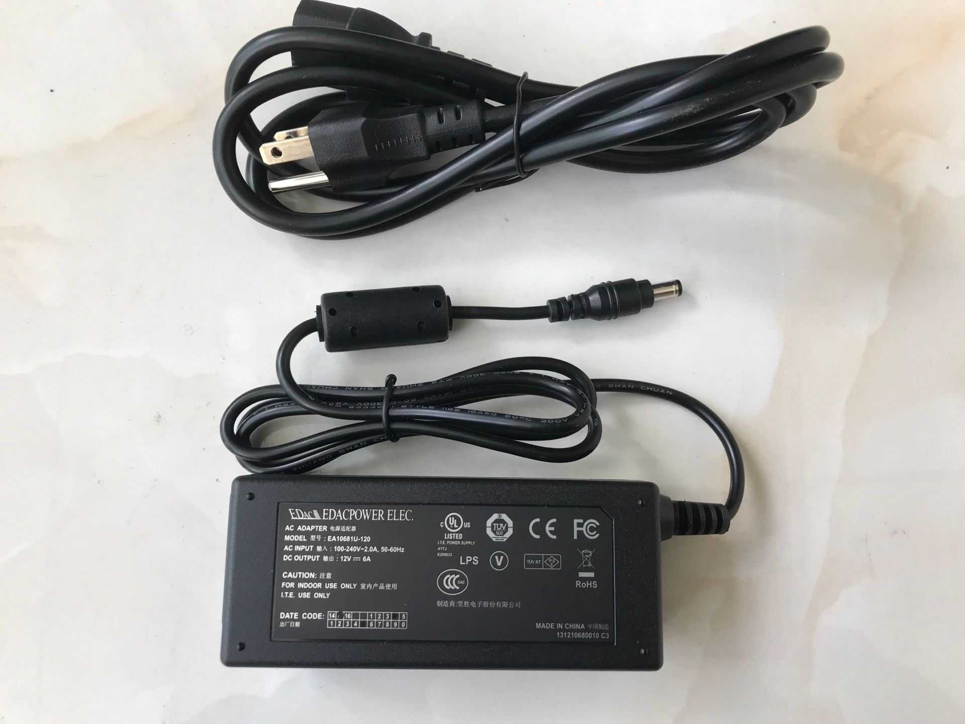 NEW EDAC EA10681U-120 POWER SUPPLY 12V DC 6A 5.5/2.5mm AC ADPATER - Click Image to Close